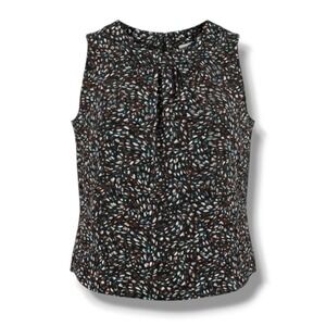 Evereve Sleeveless Abstract Print Pleated Neck Blouse Brown Teal Pink Large